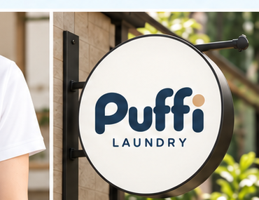 Puffi Laundry round shop sign